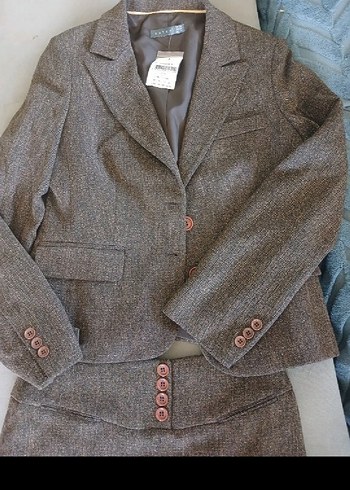 Kadın Kahverengi Düğmeli Ofis Blazeri - Görsel 2