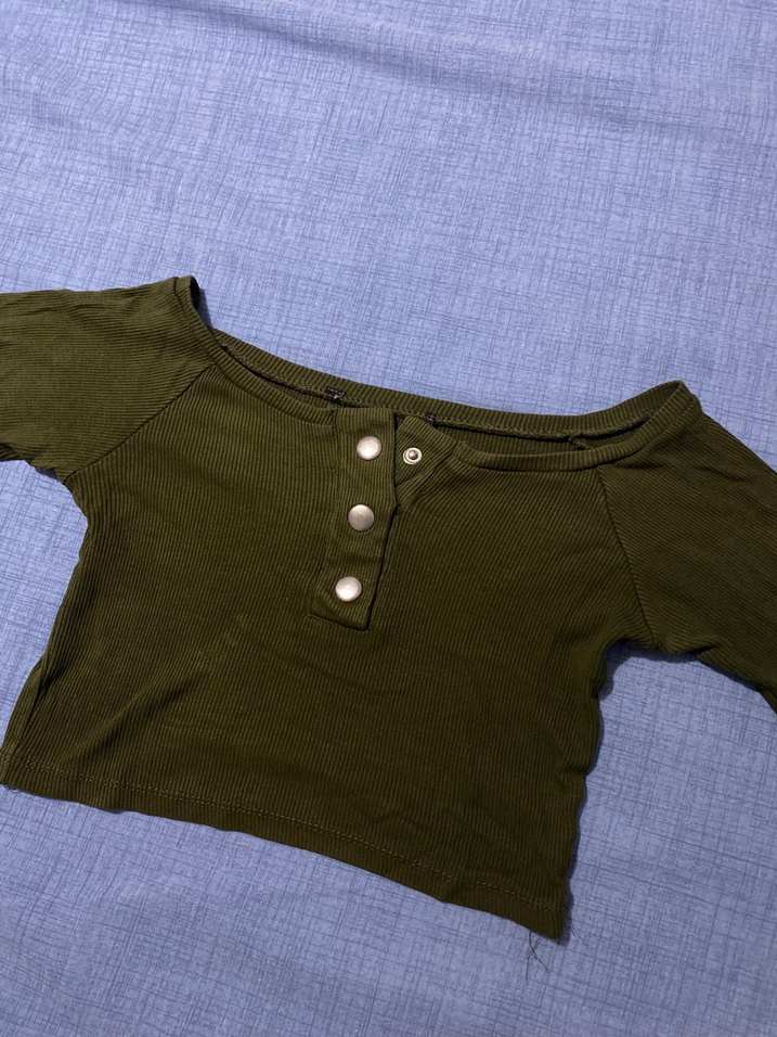 Düğmeli Haki Hamile Tişörtü - Görsel 2