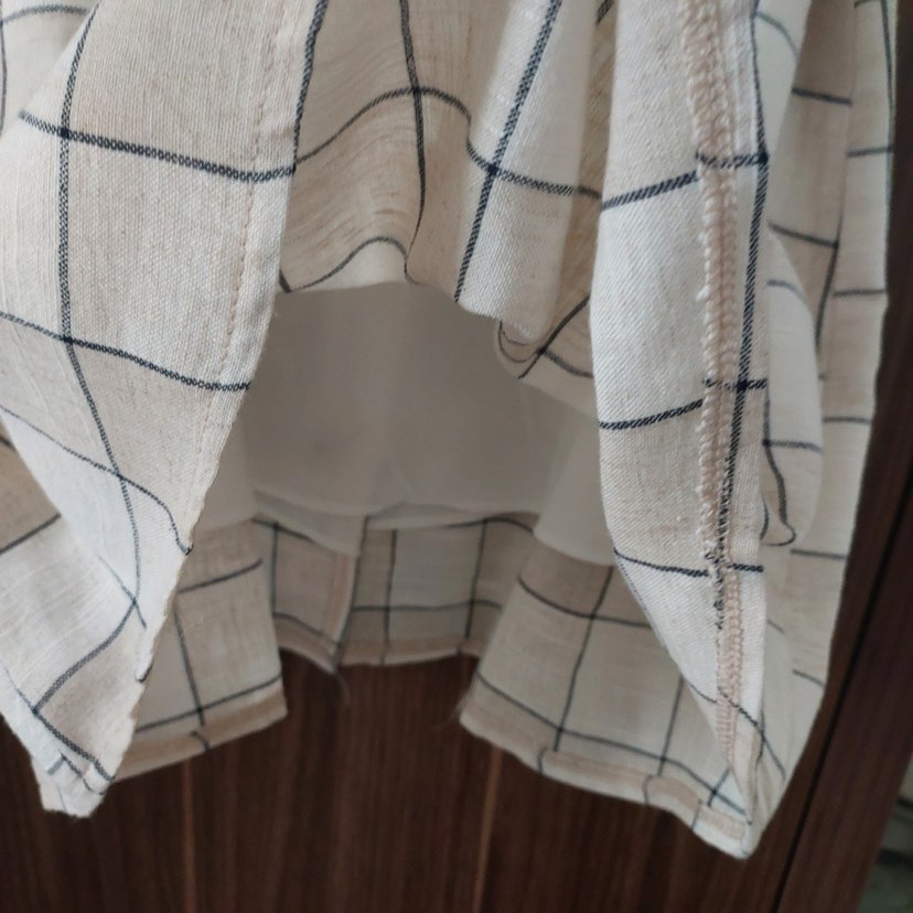 Düğmeli Bej Keten Mini Etek - Görsel 3