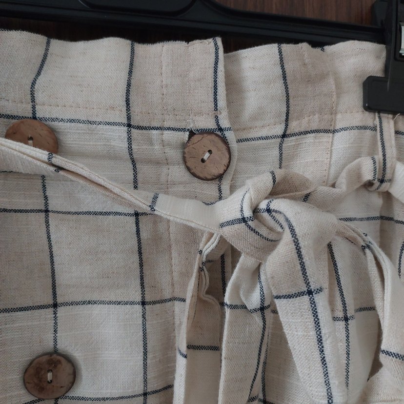 Düğmeli Bej Keten Mini Etek - Görsel 2