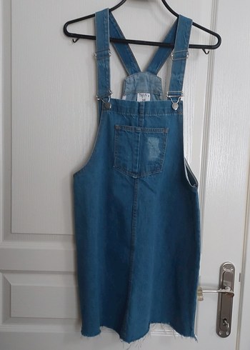 Kadın Mavi Denim Midi Askılı Tulum