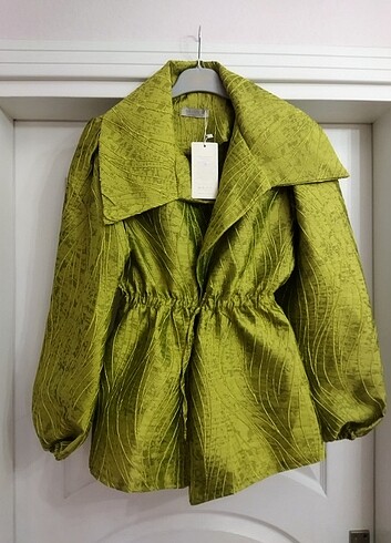 Yağ yeşili parlak ceket 
