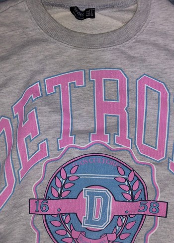 Gri Baskılı Kadın Sweatshirt - Görsel 3