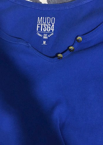 Düğmeli V Yaka Mavi Kadın bluz - Görsel 3