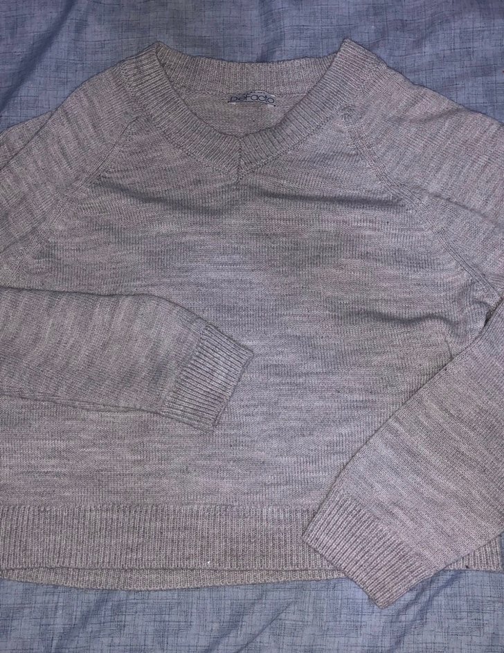 Gri V Yaka Örgü Kadın Kazak - Görsel 2