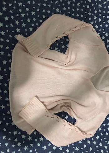 Pembe V Yaka Örgü Kadın Kazak - Görsel 2