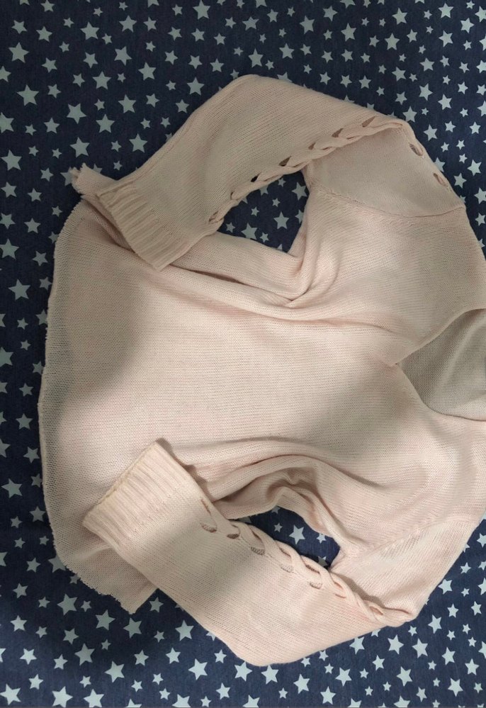 Pembe V Yaka Örgü Kadın Kazak - Görsel 2