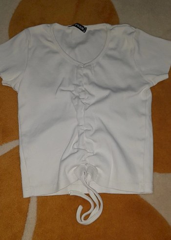 Beyaz Crop önü büzgülü - Görsel 3