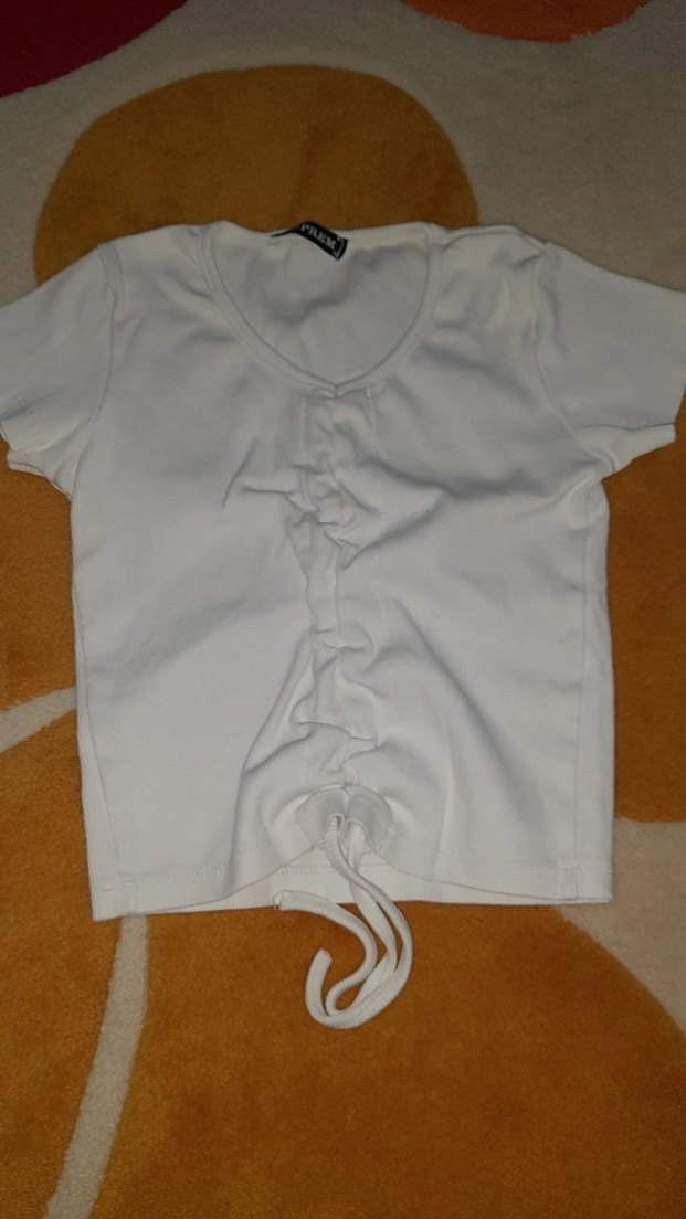 Beyaz Crop önü büzgülü - Görsel 3