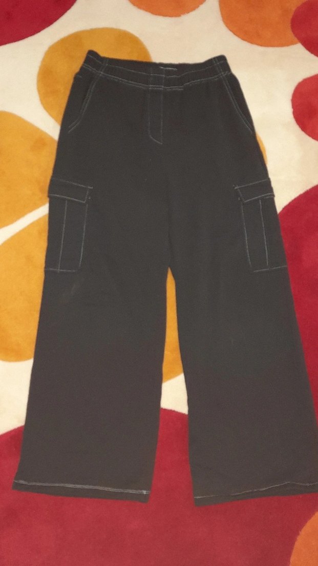 Siyah kadın eşofman kumaş pantolon - Görsel 2