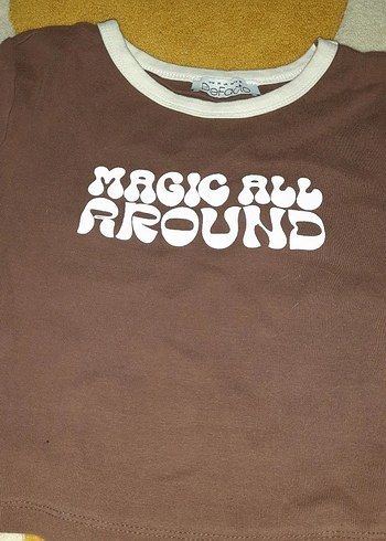 Kafın Kahverengi Baskılı Kısa Kollu Crop - Görsel 2