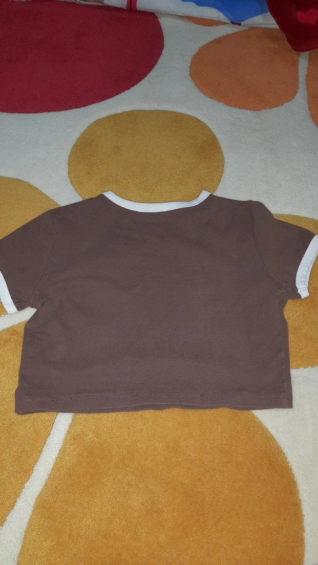 Kafın Kahverengi Baskılı Kısa Kollu Crop - Görsel 3