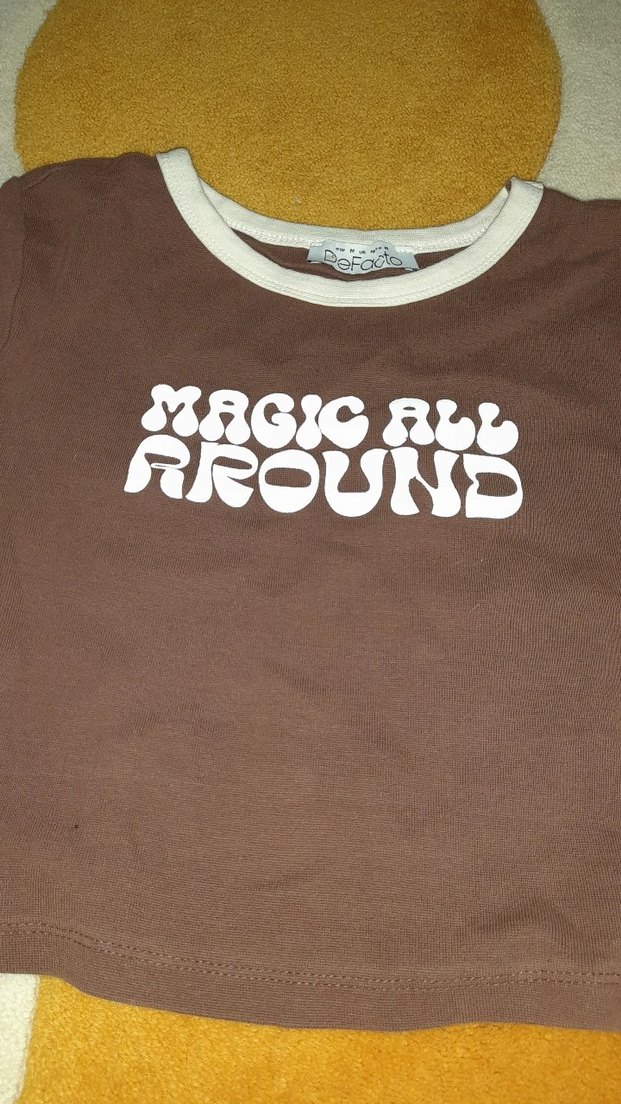 Kafın Kahverengi Baskılı Kısa Kollu Crop - Görsel 2