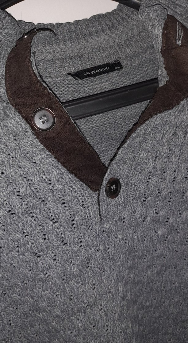 Gri Örgü Erkek Yün Kazak - Görsel 2