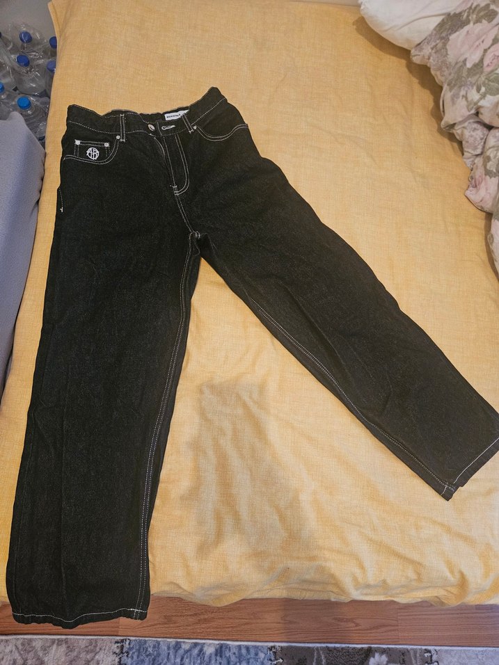 Bershka Siyah Fermuarlı Bol Kesim Unisex Jean - Görsel 3