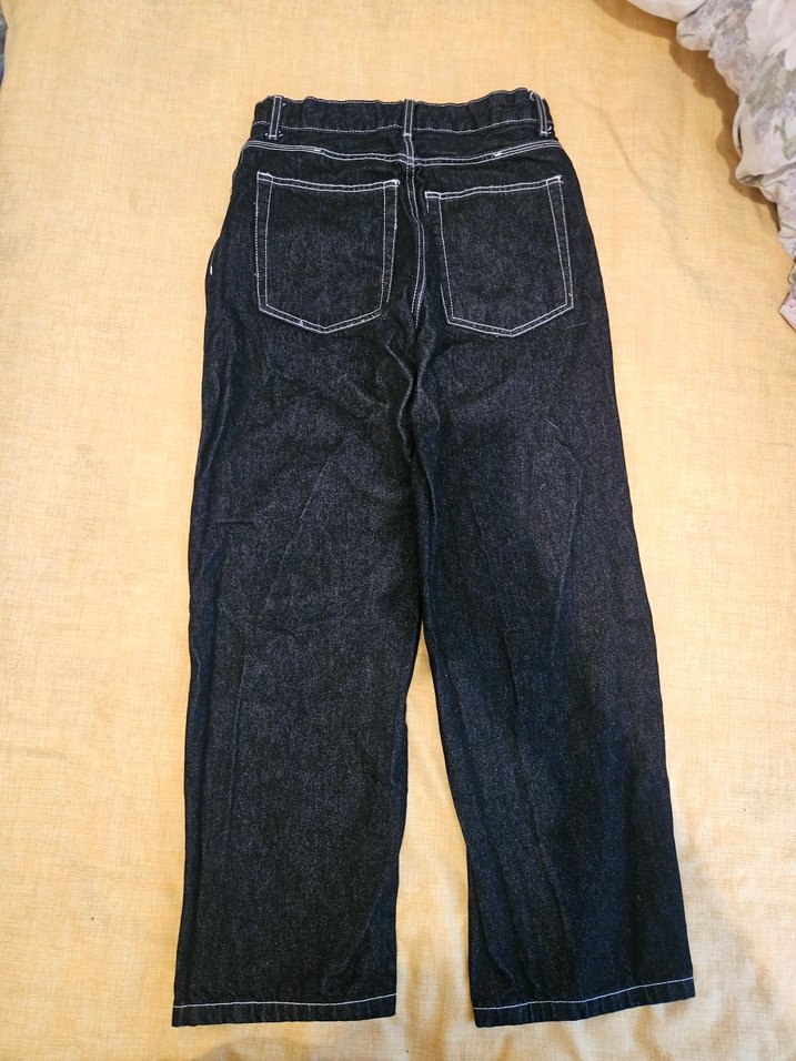 Bershka Siyah Fermuarlı Bol Kesim Unisex Jean - Görsel 4