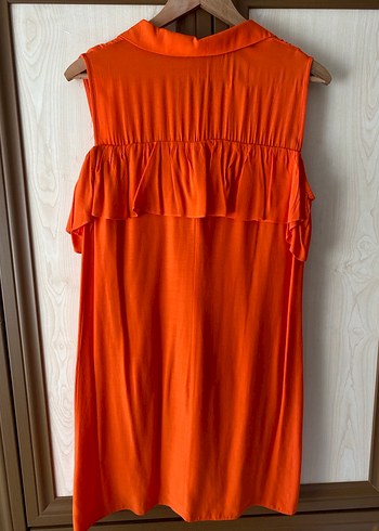Turuncu Kolsuz Fırfırlı Elbise - Görsel 2