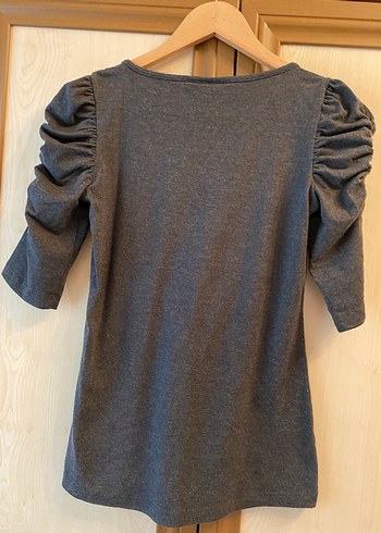 Gri Dantel Detaylı Kadın Kısa Kollu Tişört - Görsel 2