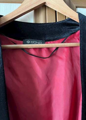 Siyah Midi Kadın Kadife Kruvaze kimono - Görsel 3