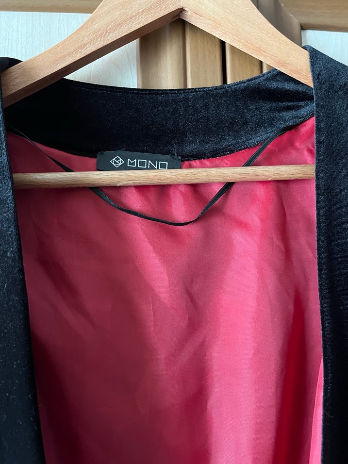 Siyah Midi Kadın Kadife Kruvaze kimono - Görsel 3