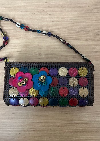 Boncuk Detaylı Çok Renkli Örgü Kadın Çantası - Görsel 5