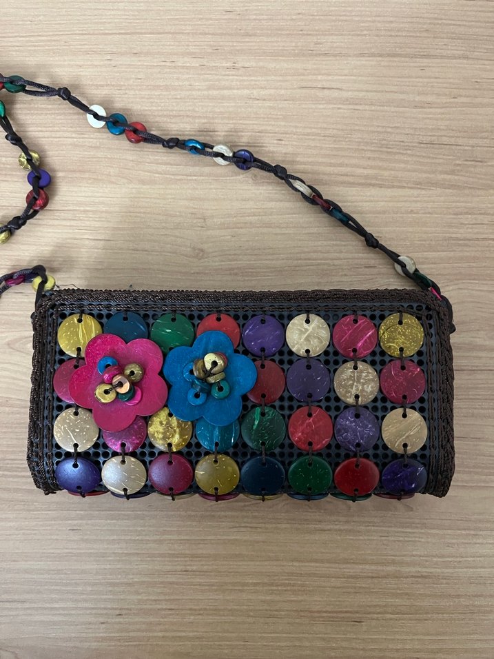 Boncuk Detaylı Çok Renkli Örgü Kadın Çantası - Görsel 5