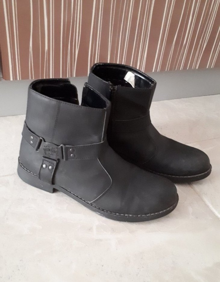 Siyah Deri Tokalı Biker Erkek Bot - Görsel 2