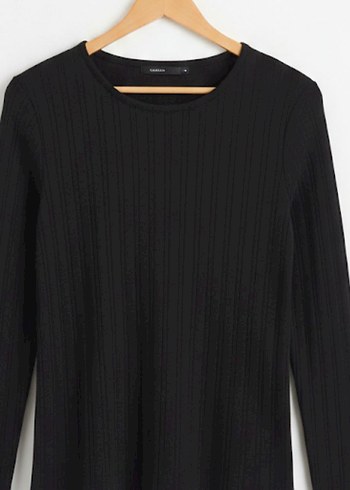 Kadın Siyah Piliseli Basic Bisiklet Yaka Kazak - Görsel 6