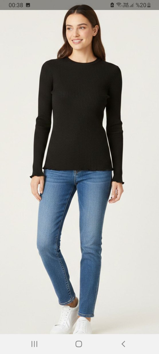 Kadın Siyah Piliseli Basic Bisiklet Yaka Kazak - Görsel 2