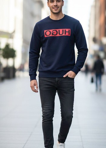 Kırmızı Baskılı HUGO Sweatshirt - Görsel 4