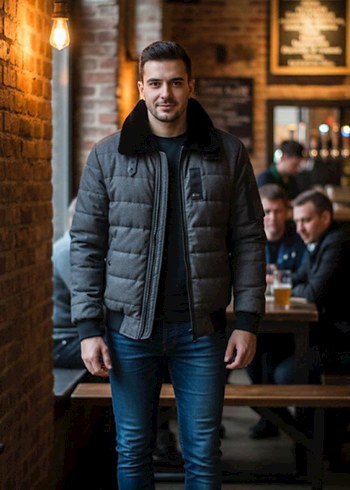 ZUMO Erkek Mont / Koyu Gri Kapitone Cek - Görsel 5