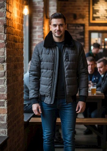 ZUMO Erkek Mont / Koyu Gri Kapitone Cek - Görsel 2