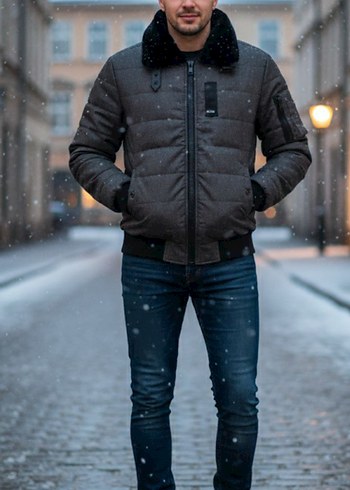 ZUMO Erkek Mont / Koyu Gri Kapitone Cek - Görsel 4