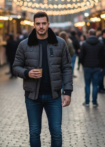 ZUMO Erkek Mont / Koyu Gri Kapitone Cek - Görsel 7