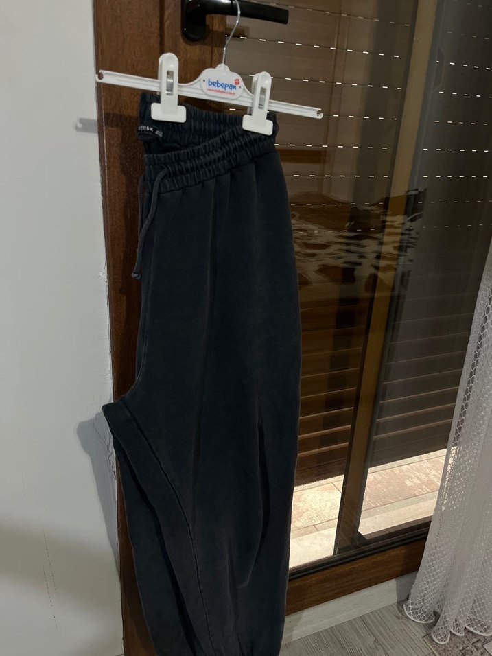 Koyu gri Rahat Kesim Kadın Eşofman Altı - Görsel 2