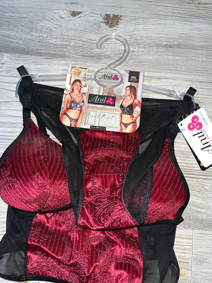 Bordo kadife bralet takım - Görsel 2