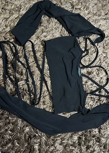 Siyah Straplez Mini Halter Bluz - Görsel 4