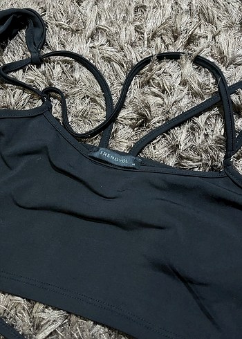 Siyah Straplez Mini Halter Bluz - Görsel 3