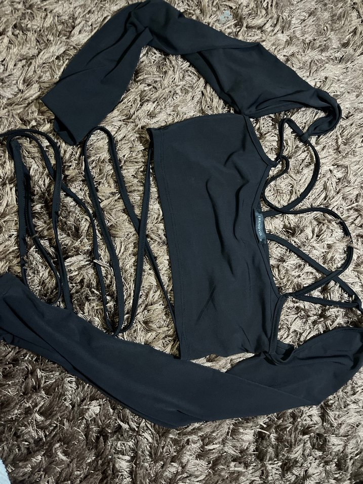 Siyah Straplez Mini Halter Bluz - Görsel 4