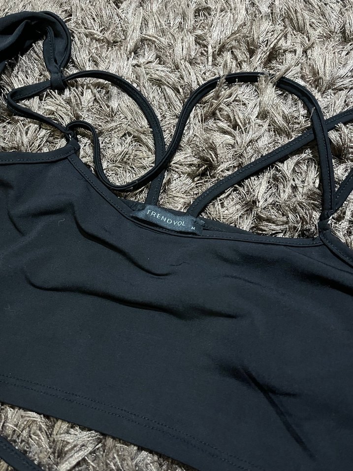 Siyah Straplez Mini Halter Bluz - Görsel 3