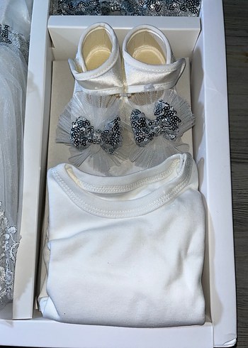 Beyaz Payetli Kız Bebek Elbise Seti - Görsel 3