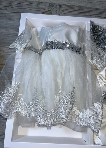 Beyaz Payetli Kız Bebek Elbise Seti - Görsel 6