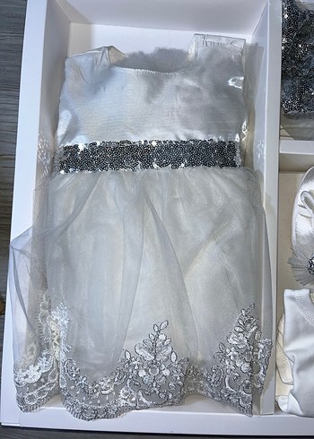 Beyaz Payetli Kız Bebek Elbise Seti - Görsel 5