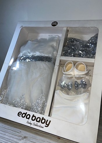 Beyaz Payetli Kız Bebek Elbise Seti - Görsel 2