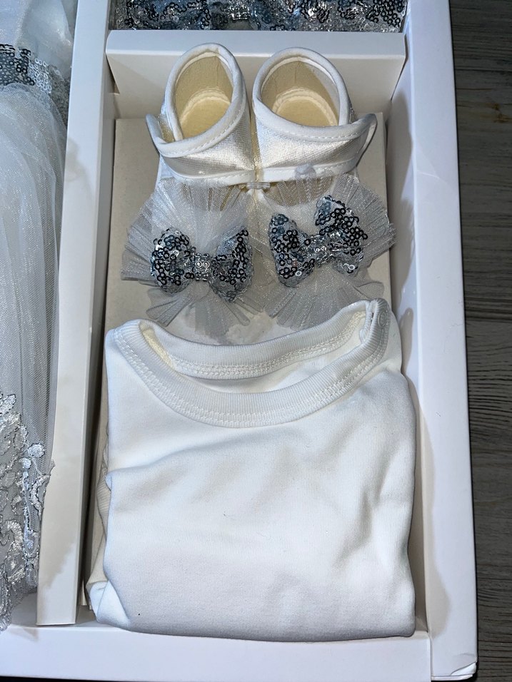 Beyaz Payetli Kız Bebek Elbise Seti - Görsel 3