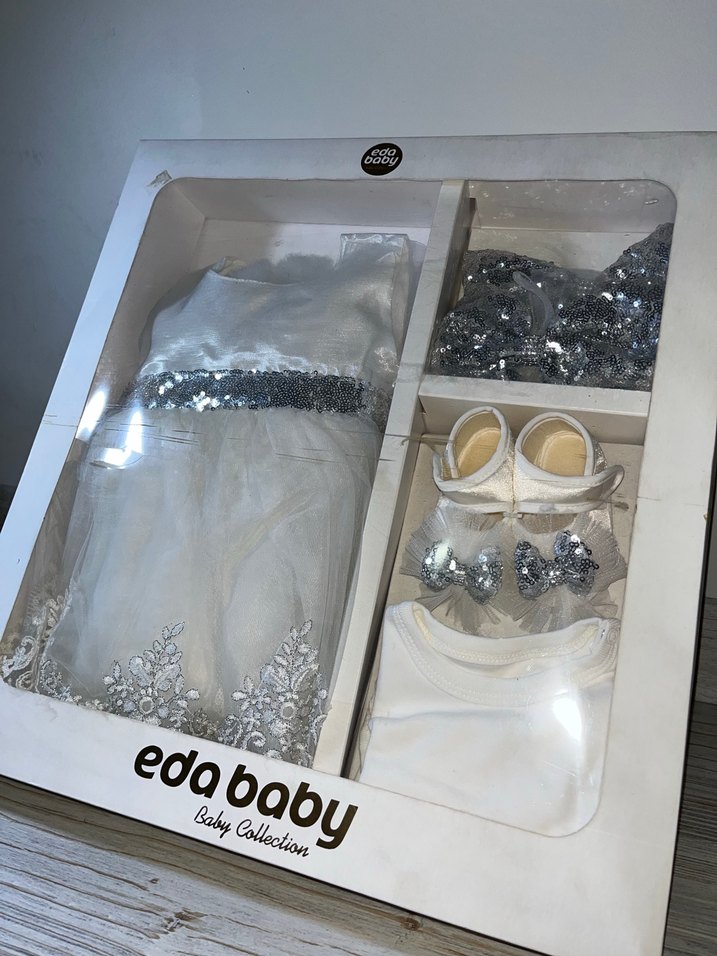 Beyaz Payetli Kız Bebek Elbise Seti - Görsel 2