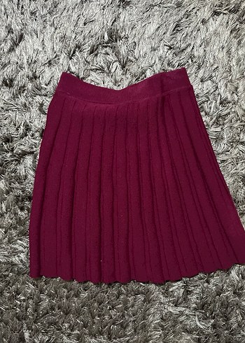 Bordo Triko Boğazlı Salaş Kadın Kazak ve etek takimi - Görsel 4