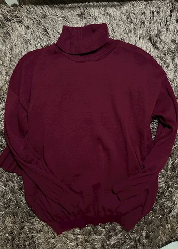 Bordo Triko Boğazlı Salaş Kadın Kazak ve etek takimi - Görsel 3