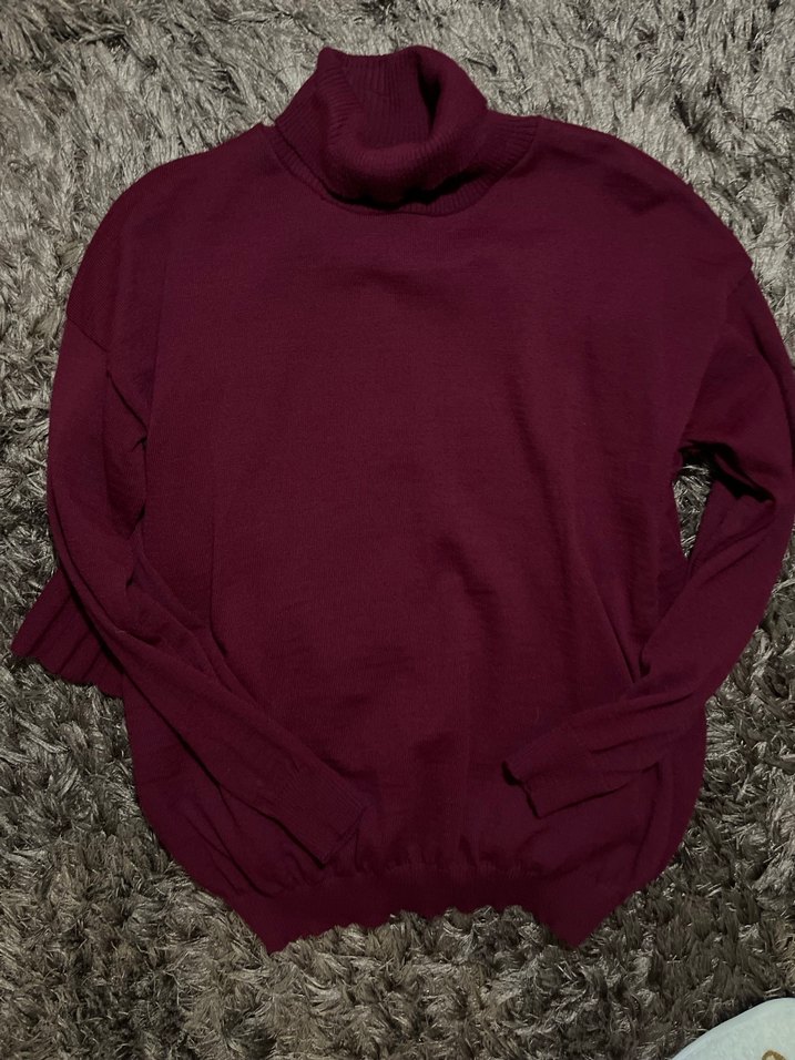 Bordo Triko Boğazlı Salaş Kadın Kazak ve etek takimi - Görsel 2