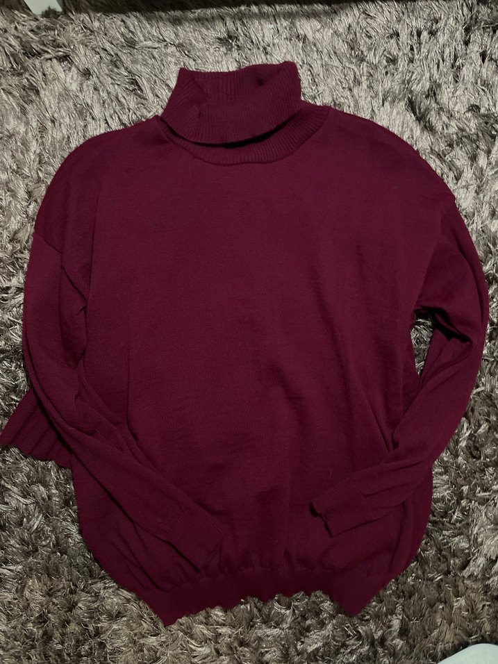 Bordo Triko Boğazlı Salaş Kadın Kazak ve etek takimi - Görsel 3